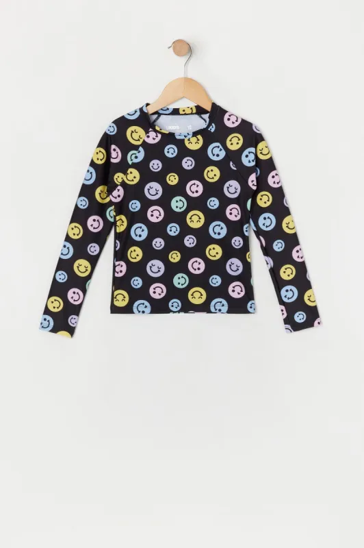Girls Smiley Face Print Rashguard with built-in cups sold by Urban Planet