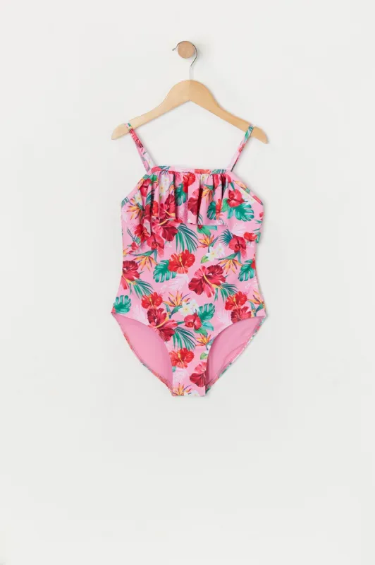 Girls Hawaiian Print Flounce One Piece Swimsuit sold by Urban Planet