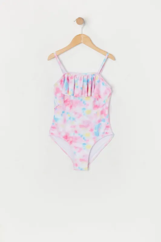 Girls Tie Dye Print Flounce One Piece Swimsuit sold by Urban Planet