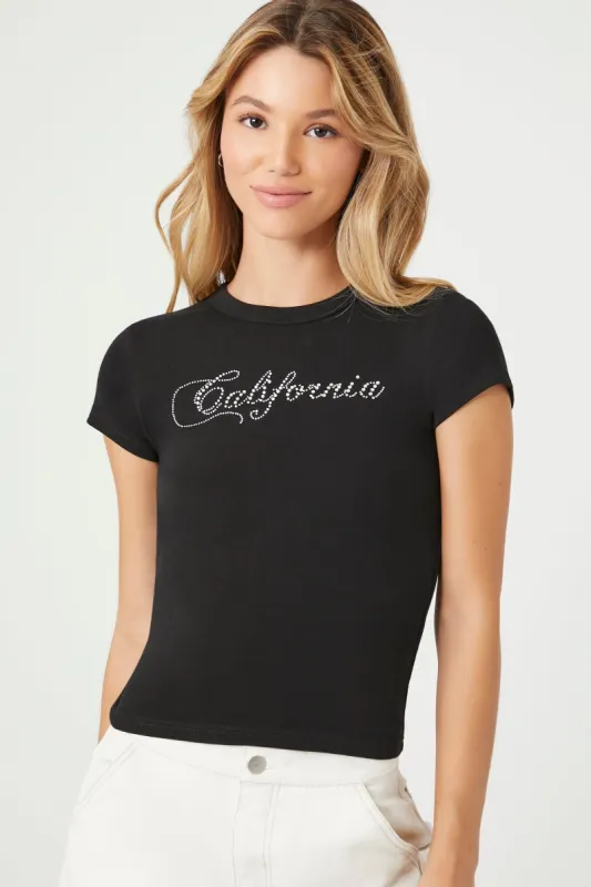 Rhinestone California Cropped Baby T-Shirt sold by Urban Planet