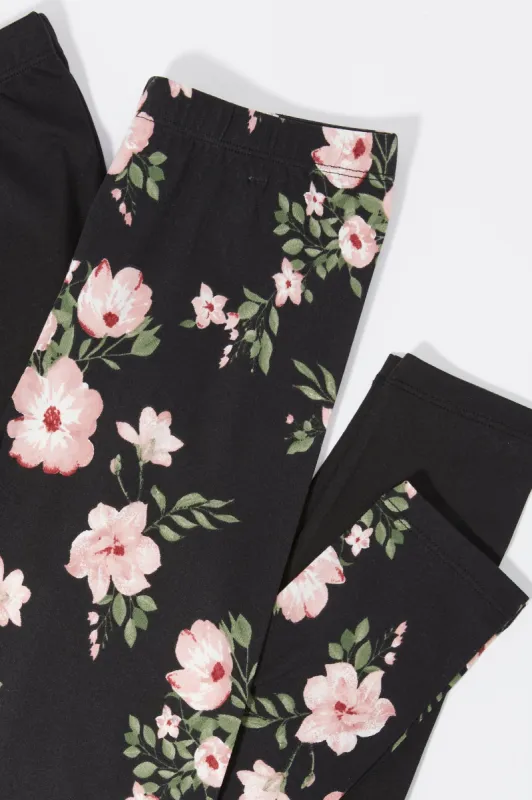 Girls Floral Print and Solid Legging (2 Pack) sold by Urban Planet
