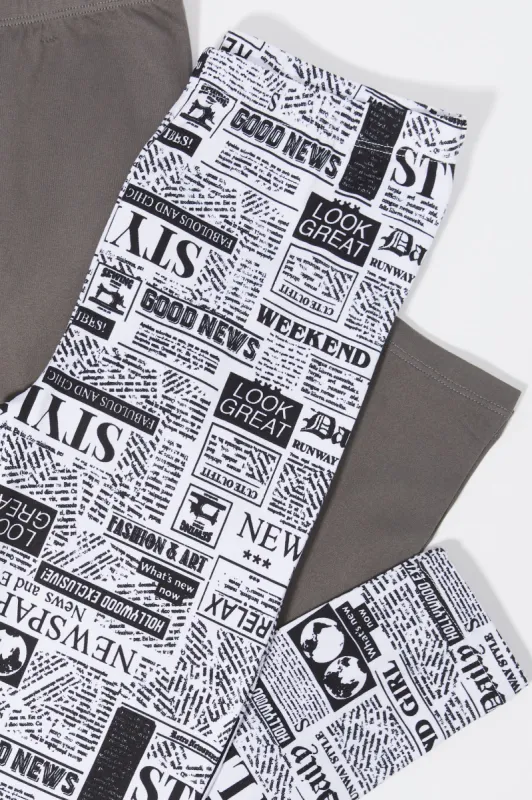 Legging avec motif de journal et legging uni pour fille (Paquet de 2) sold by Urban Planet