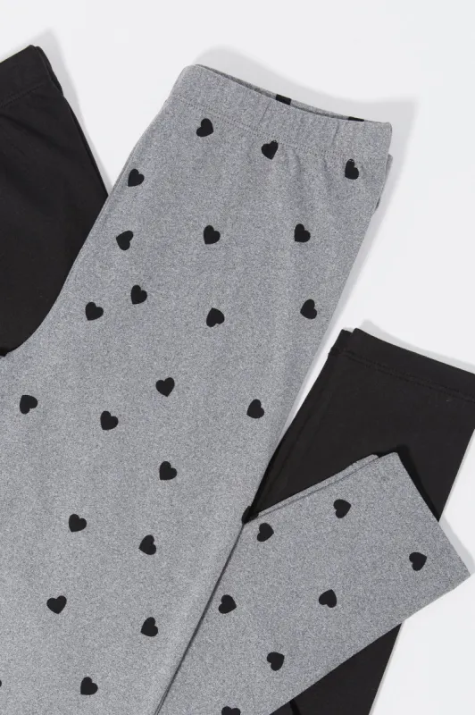 Legging avec motif de coeur et legging uni pour fille (Paquet de 2) sold by Urban Planet