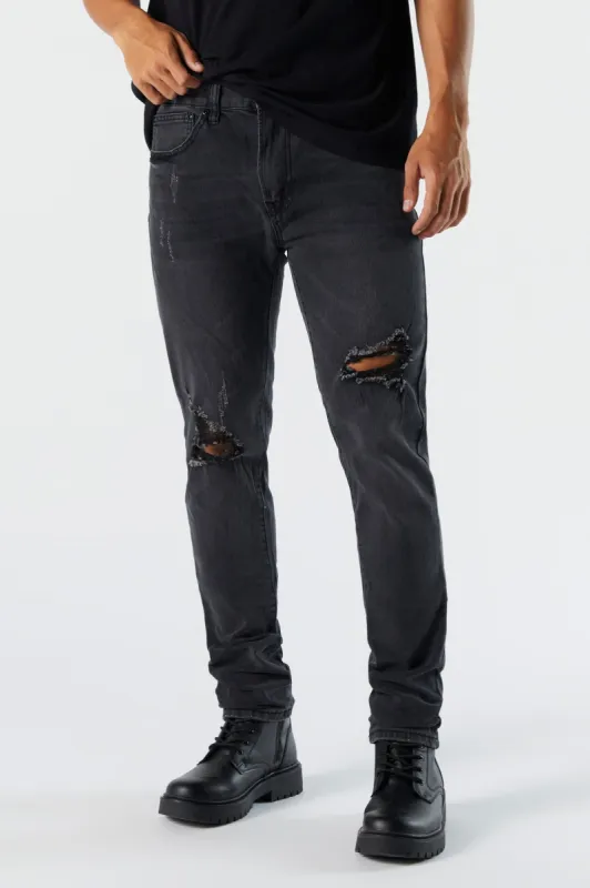 Black Wash Distressed Slim Denim Jean sold by Urban Planet