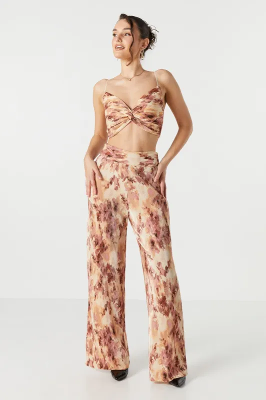 Pantalon à jambe évasée en satin froissé imprime sold by Urban Planet