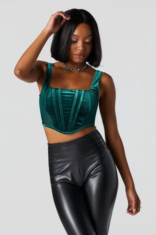 Green Velvet Corset Top sold by Urban Planet