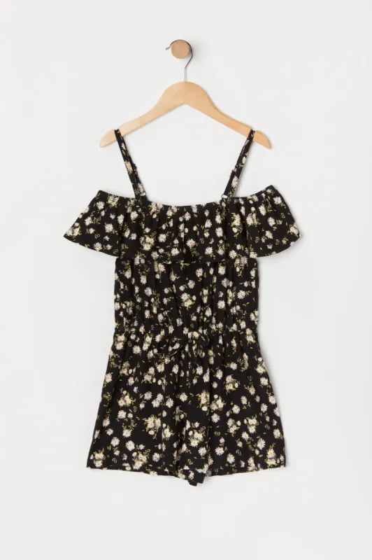 Girls Floral Off Shoulder Waist Elastic Romper sold by Urban Planet