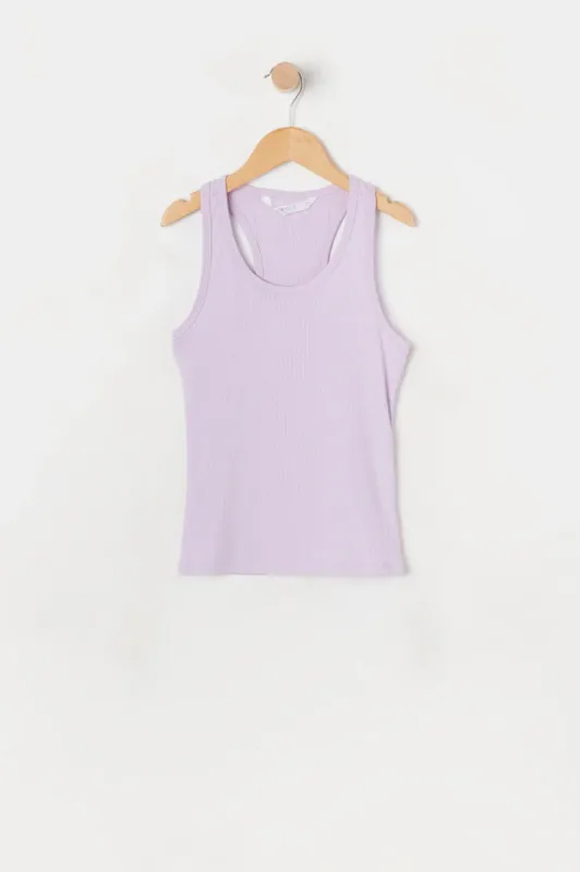 Girls Lilac Ribbed Racerback Tank sold by Urban Planet
