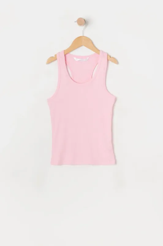 Girls Pink Ribbed Racerback Tank sold by Urban Planet