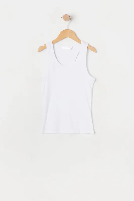 Girls White Ribbed Racerback Tank sold by Urban Planet