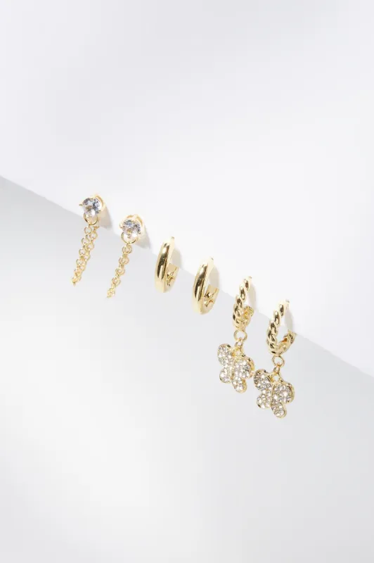 14 K Gold Plated Butterfly and Mixed Hoop Earring 3 Piece Set sold by Urban Planet