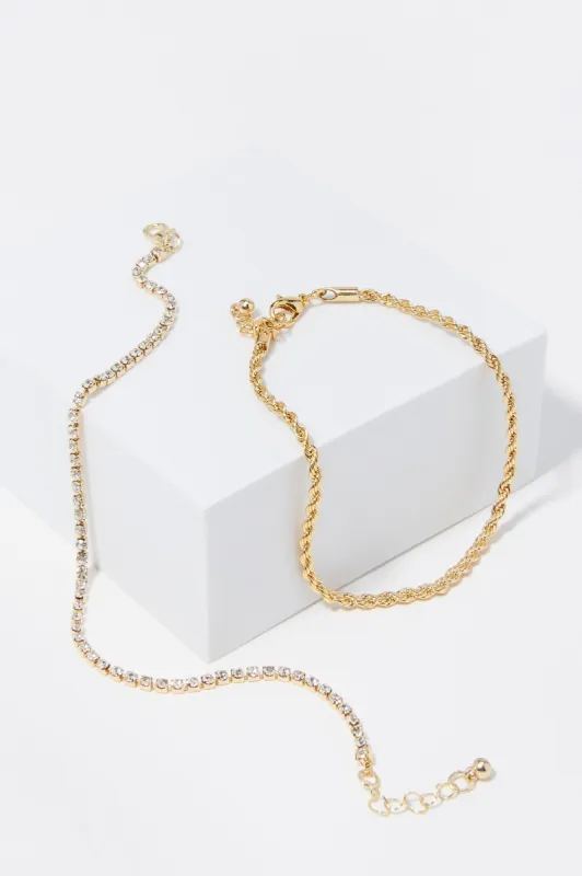14 K Gold Plated Rhinestone Anklet 2 Piece Set sold by Urban Planet