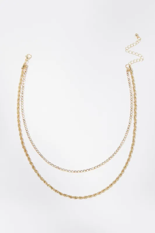 14 K Gold Plated Layered Rhinestone Necklace sold by Urban Planet