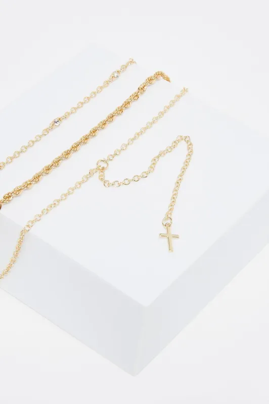 14 K Gold Plated Cross and Mixed Chain Necklace 3 Piece Set made by Urban Planet