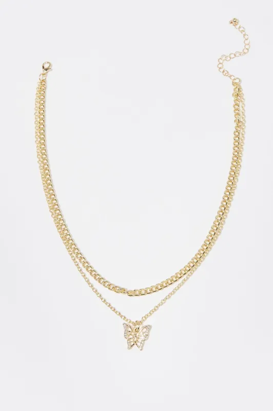 14 K Gold Plated Layered Butterfly Necklace sold by Urban Planet