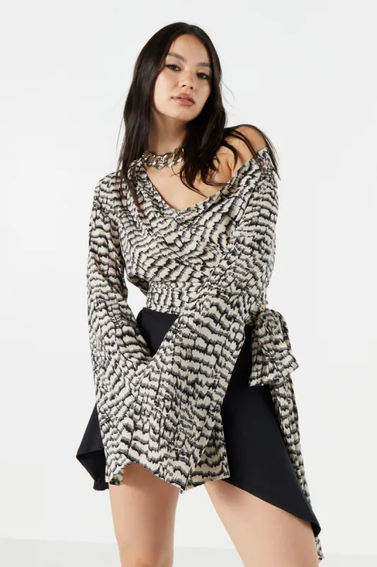 Printed Long Sleeve Self Tie Top sold by Urban Planet