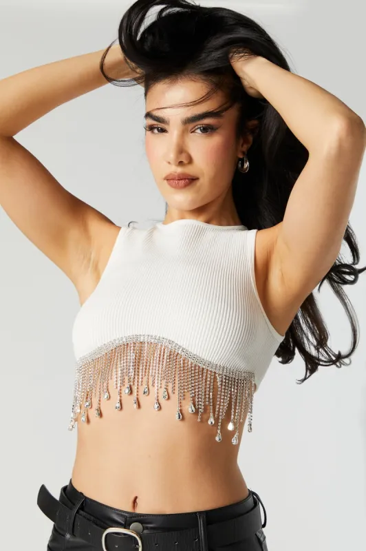Rhinestone Fringe Crop Top sold by Urban Planet