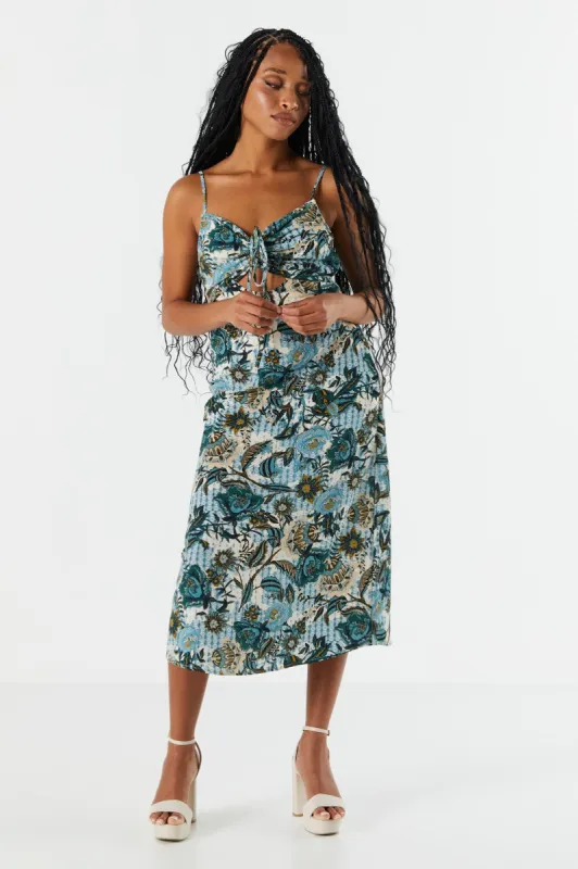 Blue Floral Cut Out Midi Dress sold by Urban Planet