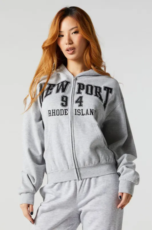 Newport Embroidered Zip-Up Hoodie sold by Urban Planet