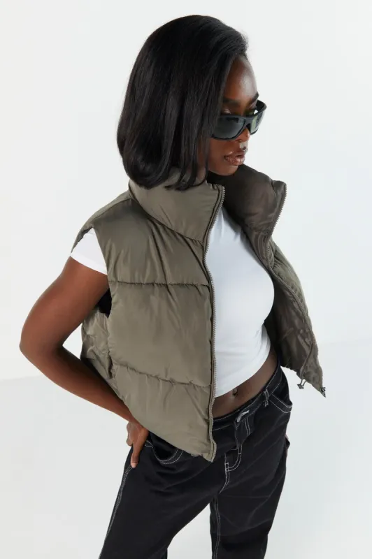 Solid Cropped Puffer Vest sold by Urban Planet