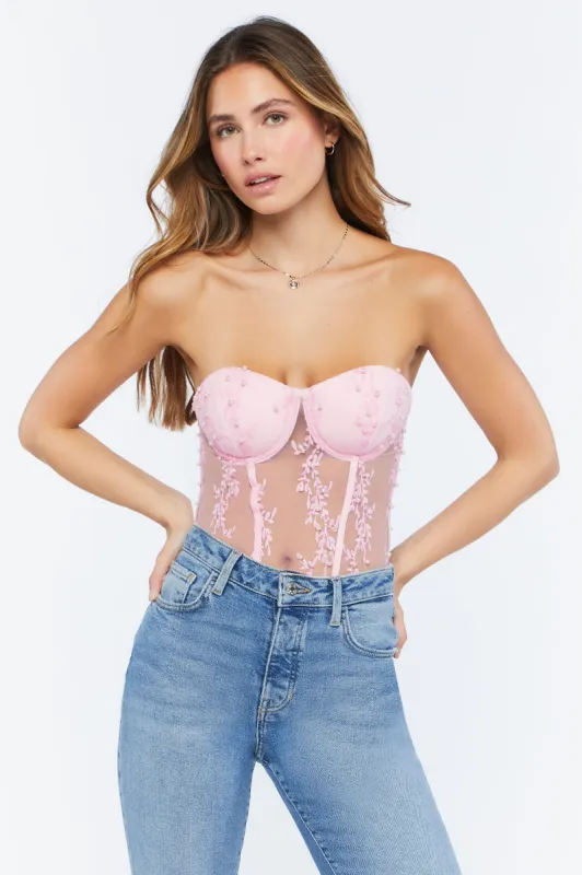 Pearl Mesh Bustier Bodysuit sold by Urban Planet