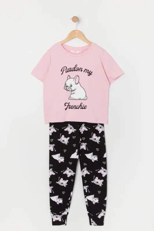 Girls Frenchie Graphic 2 Piece Pajama Set made by Urban Planet