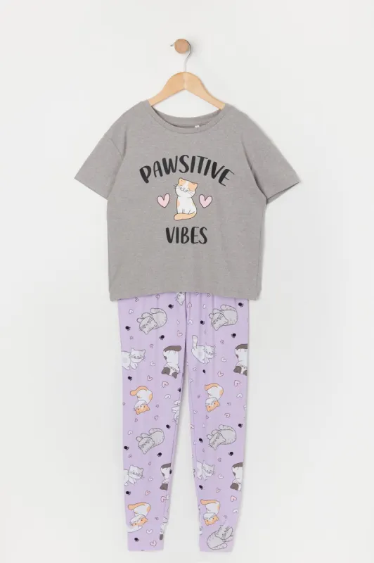 Girls Pawsitive Vibes Graphic 2 Piece Pajama Set sold by Urban Planet