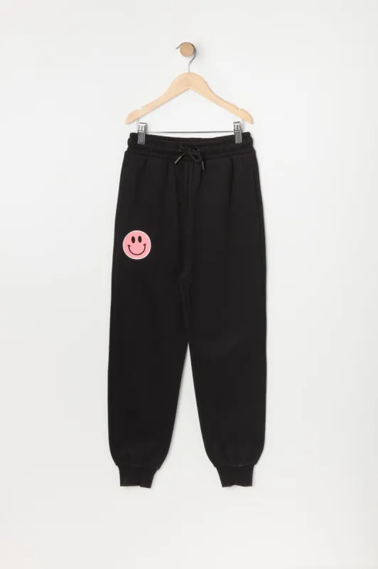 Girls Smiley Graphic Fleece Jogger sold by Urban Planet