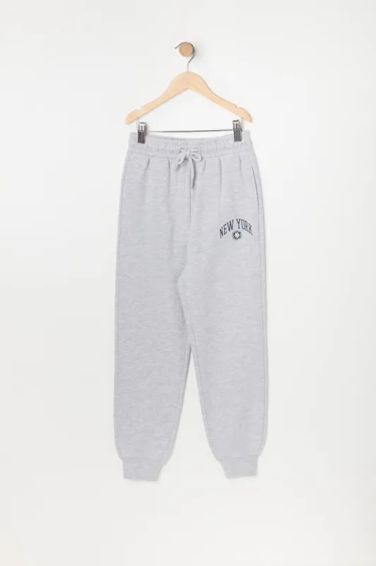 Girls New York Graphic Fleece Jogger sold by Urban Planet