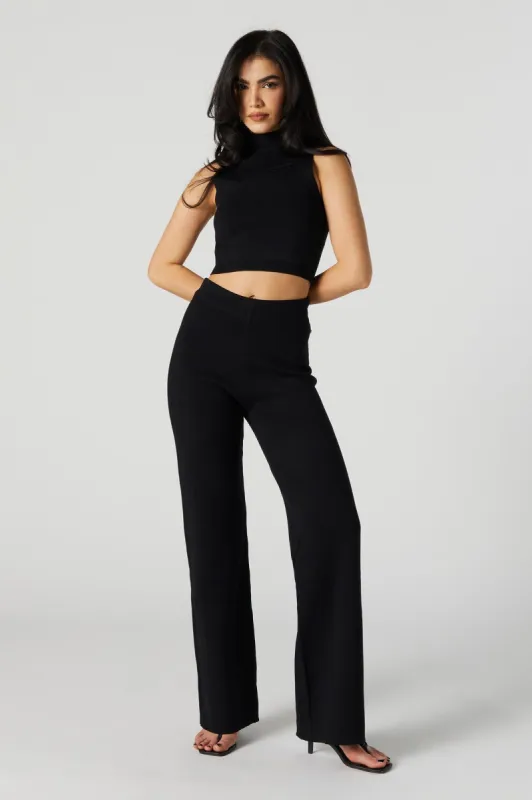 Pantalon à jambe large et taille haute en tricot noir sold by Urban Planet