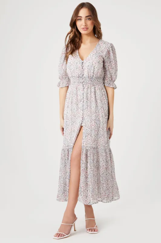 Floral Chiffon Leg Slit Midi Dress sold by Urban Planet