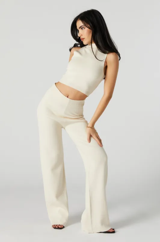 Pantalon à jambe large et taille haute en tricot blanc sold by Urban Planet