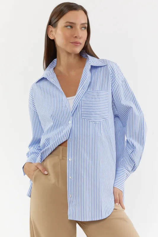 Striped Collared Button-Up Top sold by Urban Planet