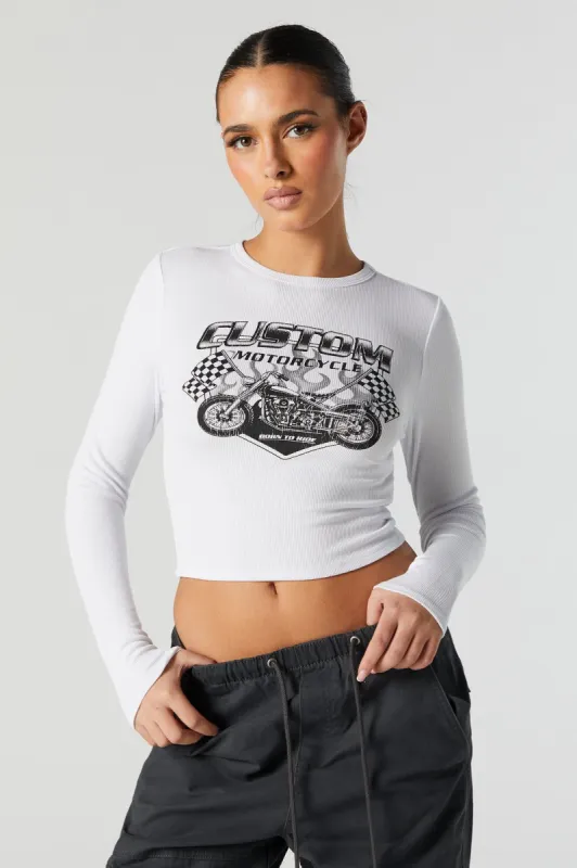 Motorcycle Graphic Long Sleeve Crop Top sold by Urban Planet