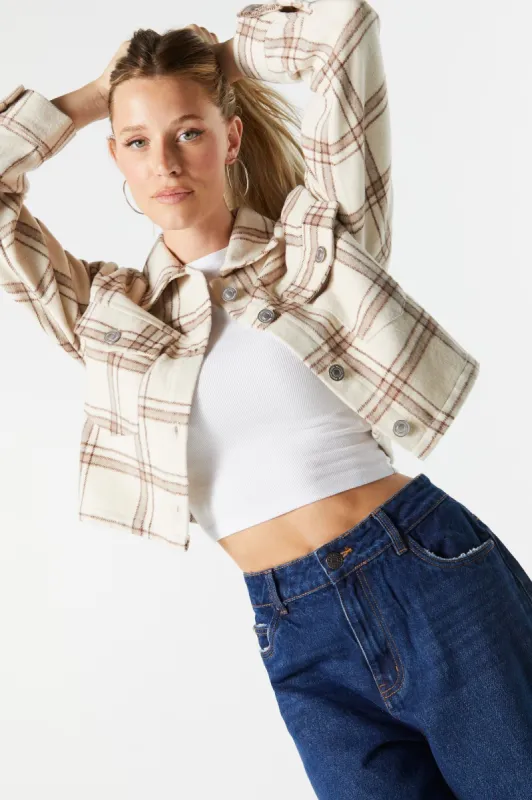 Plaid Button-Up Cropped Shacket sold by Urban Planet