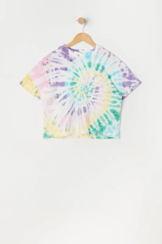 Girls Single Pocket Tie Dye Boxy T-Shirt sold by Urban Planet