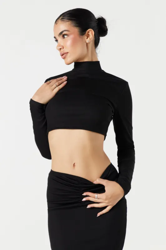 Ribbed Mock Neck Long Sleeve Crop Top sold by Urban Planet