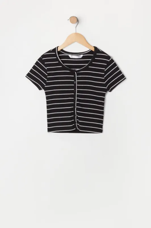 Girls Ribbed Striped Button-Up Cardigan sold by Urban Planet