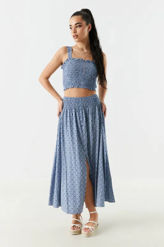 Blue Print Button Front Maxi Skirt sold by Urban Planet