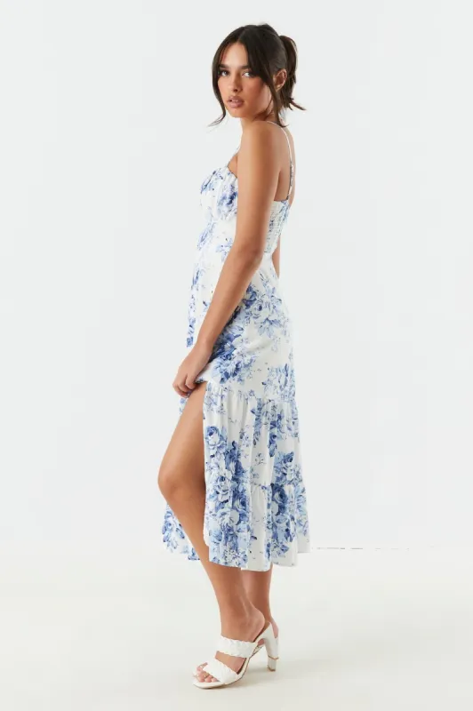 Floral Leg Slit Tiered Midi Dress sold by Urban Planet