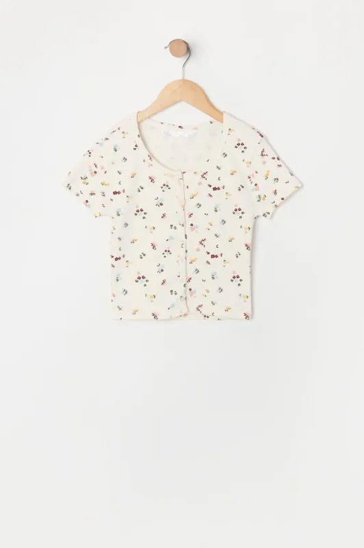 Girls Floral Ribbed Button-Up Cardigan sold by Urban Planet