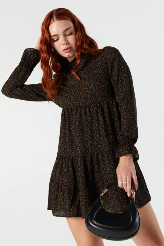 Floral Tiered Mock Neck Mini Dress sold by Urban Planet