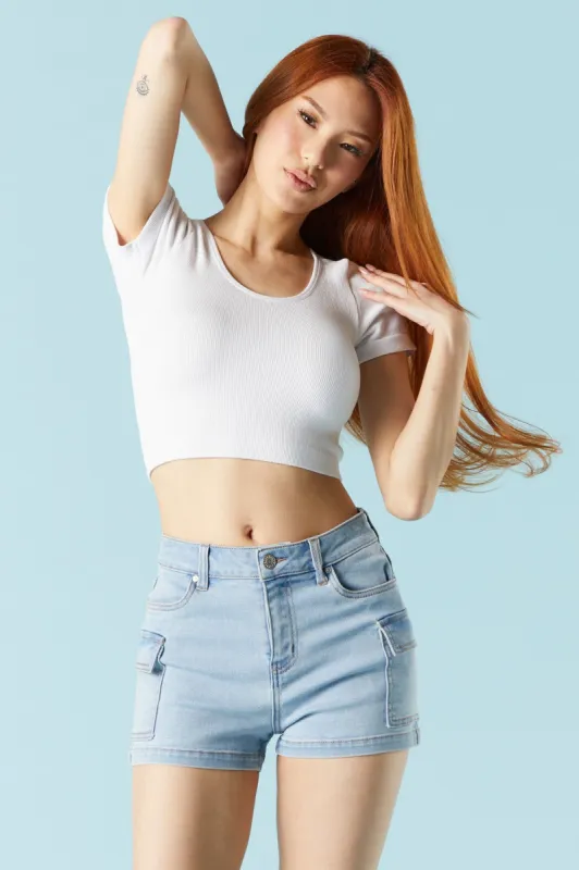 Light Wash Denim Cargo Short sold by Urban Planet