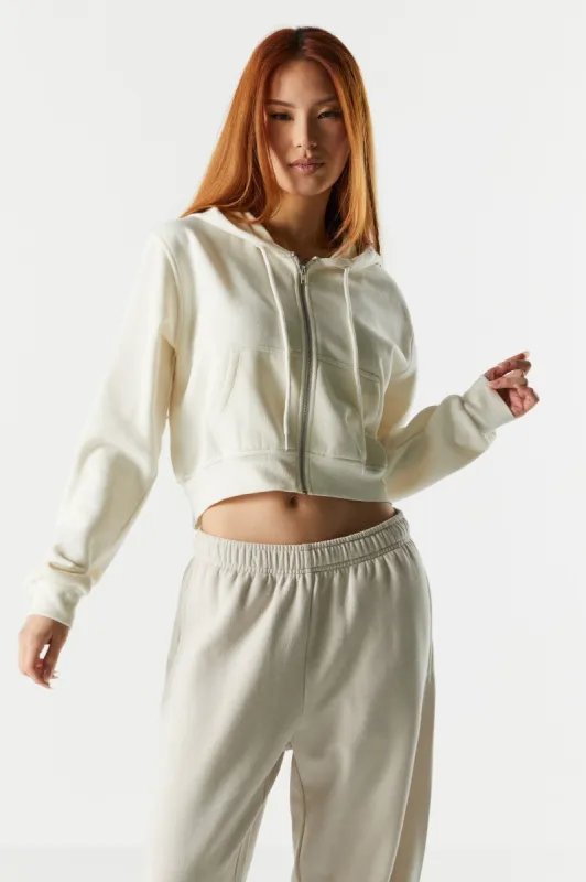 Solid Fleece Cropped Zip-Up Hoodie sold by Urban Planet
