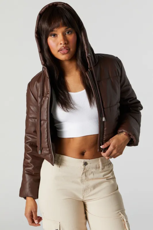 Faux Leather Puffer Jacket sold by Urban Planet