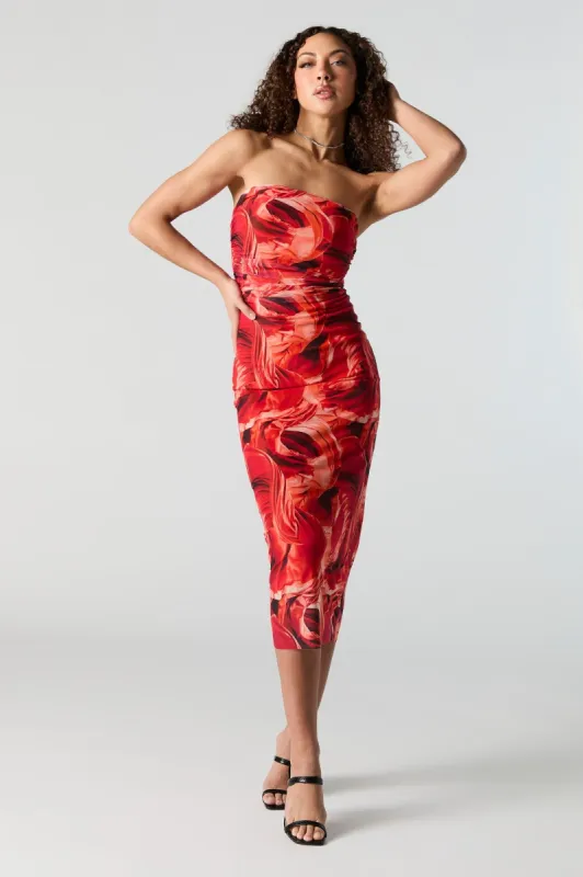 Abstract Print Strapless Midi Dress sold by Urban Planet