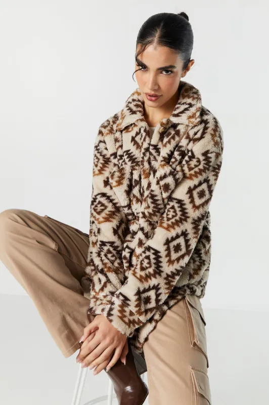 Blouson boutonné en peluche à carreaux sold by Urban Planet