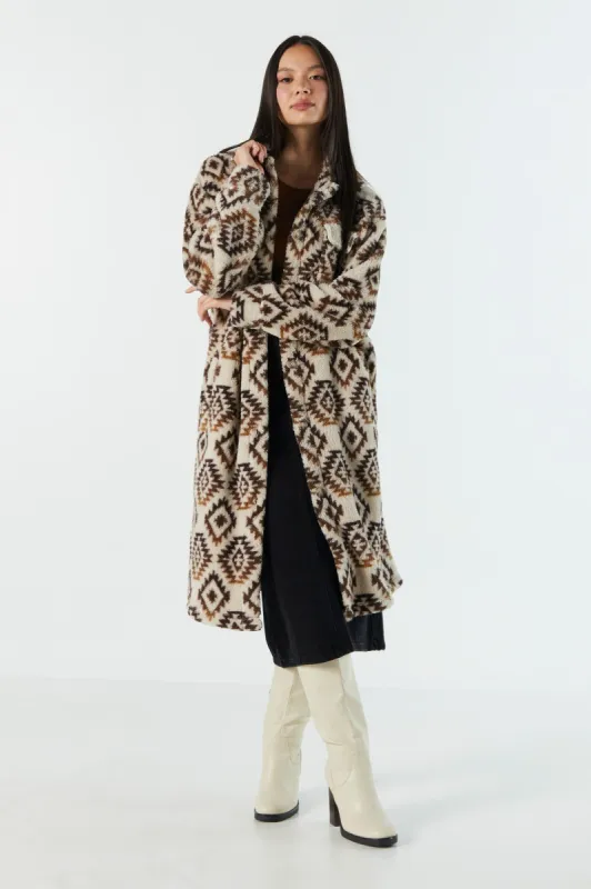 Longline Aztec Sherpa Jacket sold by Urban Planet
