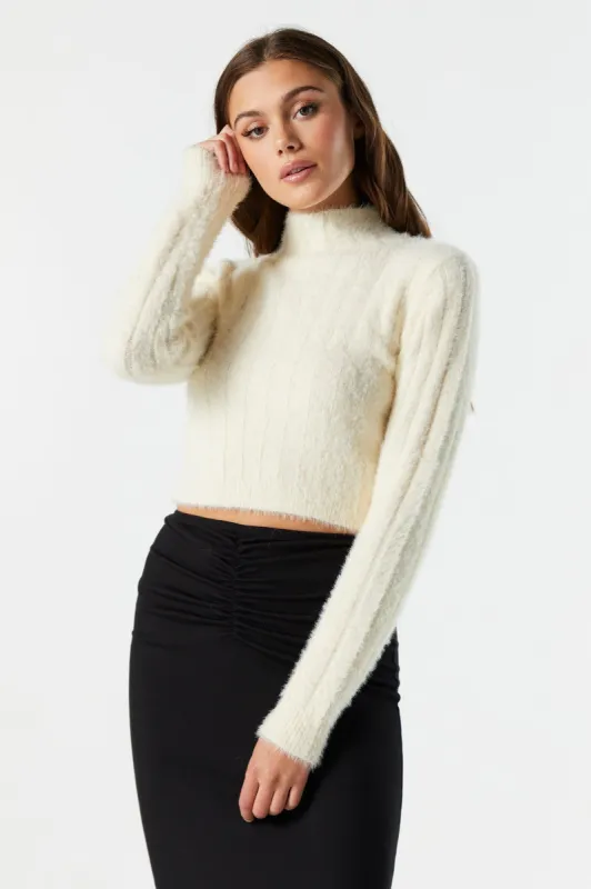 Fuzzy Ribbed Knit Mock Neck Sweater sold by Urban Planet