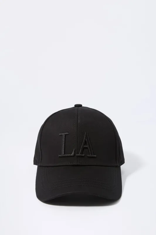 Black LA Embroidered Baseball Hat sold by Urban Planet